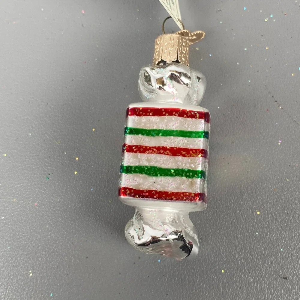 3 Old World Christmas Glass Candy Holiday Food Glitter Ornaments Red & Green